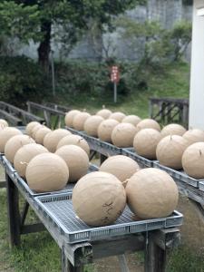 『野村花火工業工場内に並べられた花火玉』の画像